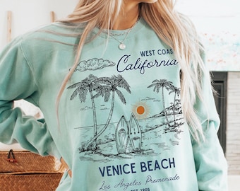 Venezianisches Strand-Sweatshirt, Komfortfarben Venedig Strand Kalifornien Hemd Kalifornien Urlaubsreise Souvenir Geschenk, Surfen Venedig Strand T-Shirt