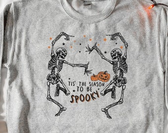 Tanzendes Skelett Sweatshirt für Frauen, Halloween Rundhalspullover Frauen Halloween Kostüm Skelett Shirt, Retro Halloween Sweatshirt für Herren