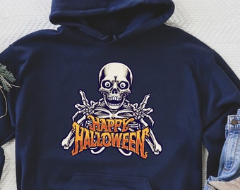 Skeleton hoodie Happy Halloween hoodie, Plus size goth hoodie gothic hoodie pastel goth hoodie, Halloween crewneck retro Halloween sweater