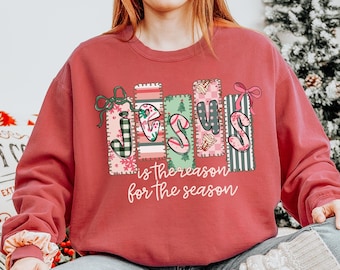 Weihnachten Jesus Sweatshirt, Komfortfarben Jesus Christus Weihnachtsshirt Weihnachtsgeschenk für Christen, Saison Religiöses Weihnachten Rundhalsausschnitt