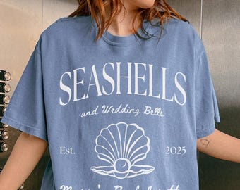 Custom Bachelorette Shirts, Comfort Colors Seashells And Wedding Bells Beach Bride Shirt Bridesmaid Gifts, Beach Bachelorette Party Shirt