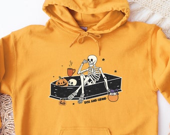 Skeleton sweatshirt Halloween sweater, Vintage Halloween hoodie pumpkin sweatshirt, Spooky season coffee lover sweatshirt Halloween gift