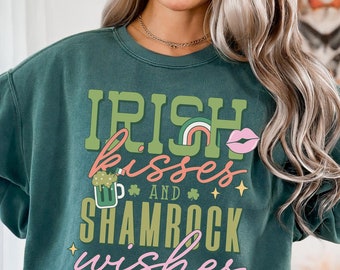 Sudadera irlandesa, sudadera de colores cómodos para el Día de San Patricio, sudadera con trébol para el Día de San Patricio, camisa irlandesa de cuello redondo para el Día de San Patricio.