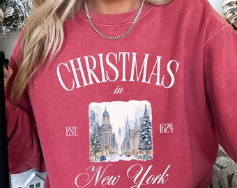 Sudadera de Navidad en Nueva York, Camiseta Comfort Colors NYC, Viaje de vacaciones navideñas a Nueva York, Camiseta de la ciudad de Nueva York, Camiseta de Navidad en Nueva York
