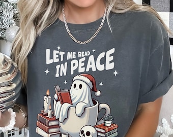 Ghost Reading Book Sweatshirt, Comfort Colors Sweatshirt Bookish Christmas Sweatshirt, Christmas Teacher Gift Librarian Christmas Sweater