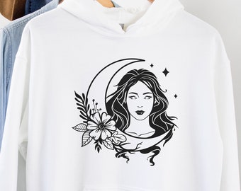 New moon girl hoodie astrology sweatshirt, Mystical celestial witch wicca zodiac sign sweater, Horoscope witchy spiritual hoodie sweatshirt