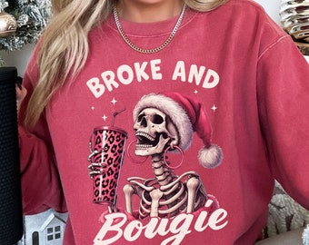 Skeleton Coffee Christmas Sweatshirt, Comfort Colors Funny Christmas Shirt Sarcastic Christmas Gift for Her, Pink Festive Christmas Sweater