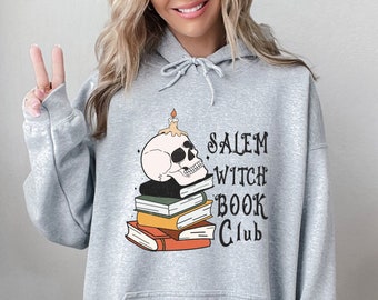 Salem witch sweatshirt bookish sweater, Bookworm shirt vintage Halloween hoodie skull sweatshirt, Book club sweatshirt retro book lover gift