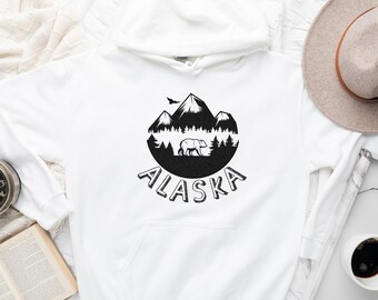 Alaska hoodie as bear sweater or outdoor sweatshirt, Alaska sweater as hiking sweatshirt or nature hoodie, Mountain hoodie as Alaska gifts