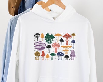 Mushroom Hoodie Vintage Mushroom Sweater, Mushroom Crewneck Sweatshirt Fungi Gift, Cottage Core Sweater Cozy Fall Sweater Fungi Sweatshirt