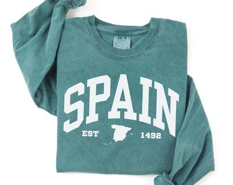 Comfort Colors Langarmshirt mit Spanien-Landkarte, Souvenir-Geschenk für Europa-Urlaube