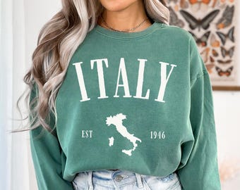 Sweat-shirt Italie, chemise Italie aux couleurs confortables, cadeau souvenir de voyage de vacances en Italie T-shirt Portofino à col rond en Italie, pull côte amalfitaine en Italie