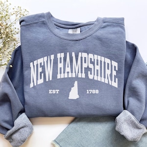 New Hampshire Sweatshirt, Comfort Colors New Hampshire Shirt, New Hampshire Vacation Trip Souvenir Gift, College Crewneck New Hampshire Tee