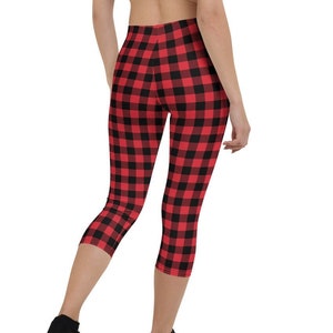 Capri Buffalo Plaid Leggings Christmas Pajama Pants Holiday Leggings Christmas Leggings Womens Christmas PJs Xmas Leggings Christmas Pyjamas