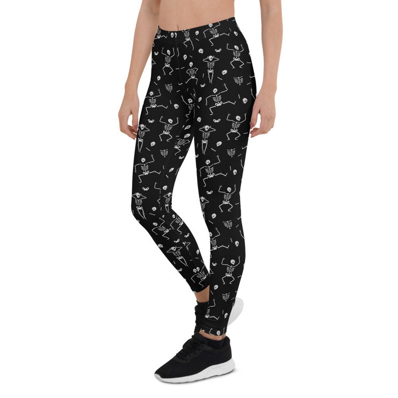 Skeleton Halloween Costume Leggings, Halloween Pants Spooky Scary Skeleton Leggings Gym Workout Leggings Horror Leggings Black Yoga Leggings