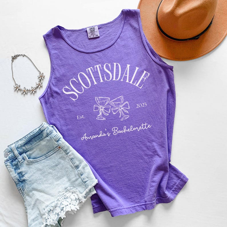 Custom Bachelorette Scottsdale Tank Top, Comfort Colors Unisex Personalized Bridesmaids Tank Top, Custom Bridal Wedding Bride Bach Tank Top