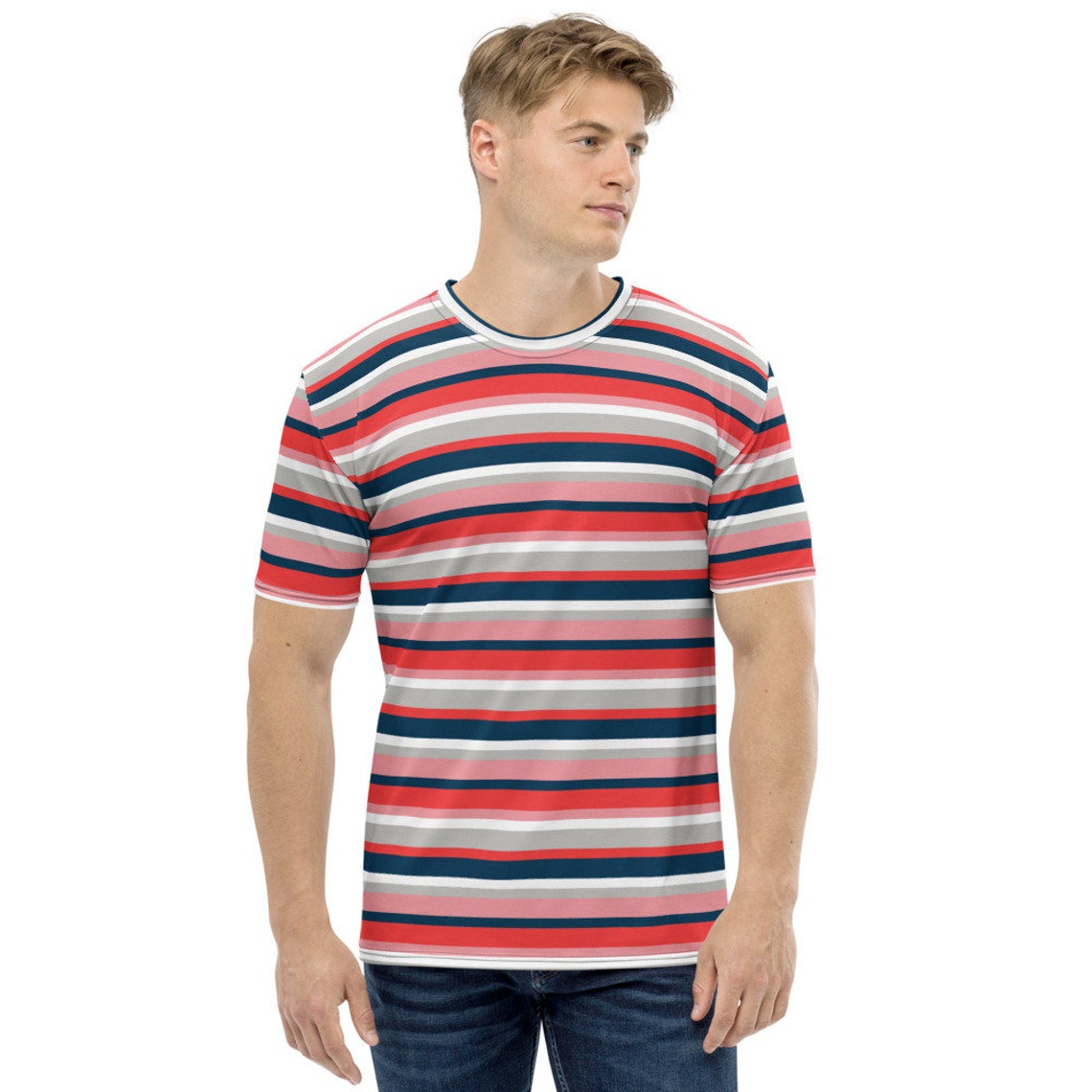 Mens striped shirt Stripe shirt for men Red mens t shirt Etsy