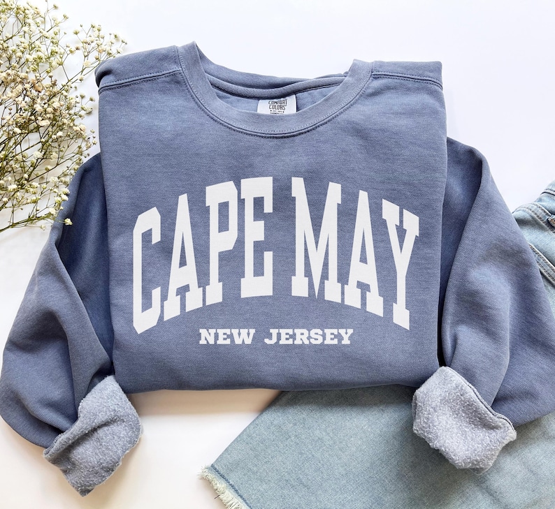 Cape May Sweatshirt, Comfort Colors Cape May Shirt, New Jersey Vacation Trip Souvenir Gift, Girls Trip Vacay Beachy Crewneck New Jersey Tee