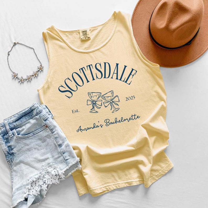 Custom Bachelorette Scottsdale Tank Top, Comfort Colors Unisex Personalized Bridesmaids Tank Top, Custom Bridal Wedding Bride Bach Tank Top
