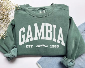 Gambia Sweatshirt, Comfort Colors Gambia Map Shirt Gambia Vacation Trip Souvenir Gift, West Africa Vacay Gambian Roots Gambia Flag Crewneck