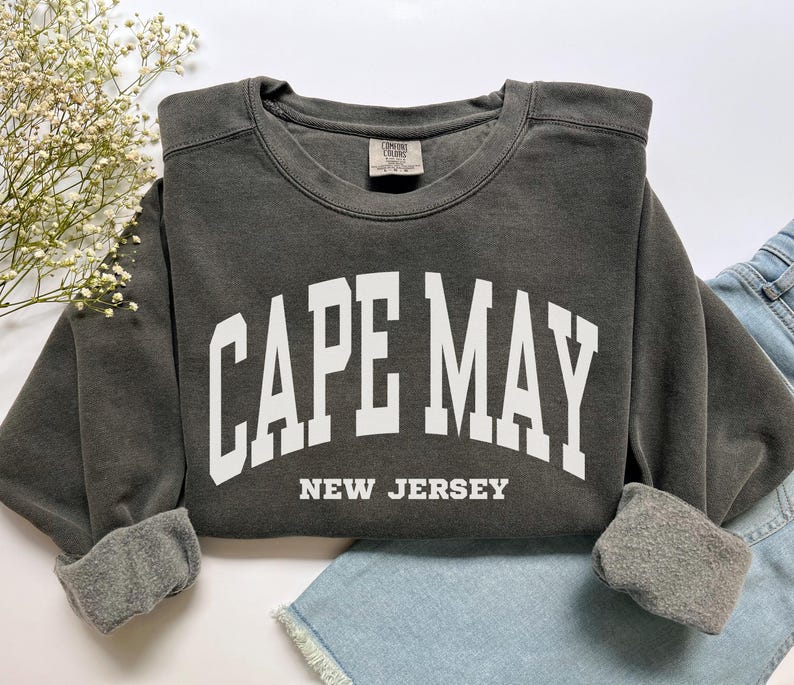 Cape May Sweatshirt, Comfort Colors Cape May Shirt, New Jersey Vacation Trip Souvenir Gift, Girls Trip Vacay Beachy Crewneck New Jersey Tee