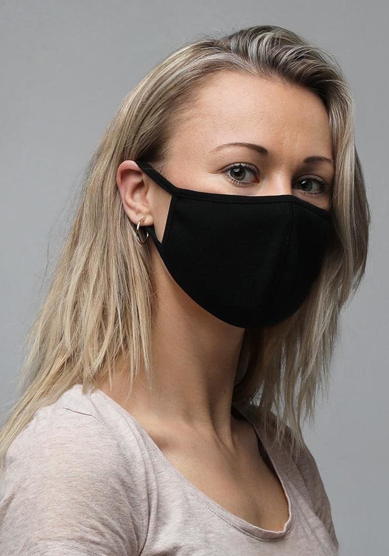 3-Pack black reusable face mask (Silverplus tech). 3 washable face masks for adults in unisex size. Double layered durable black face masks.