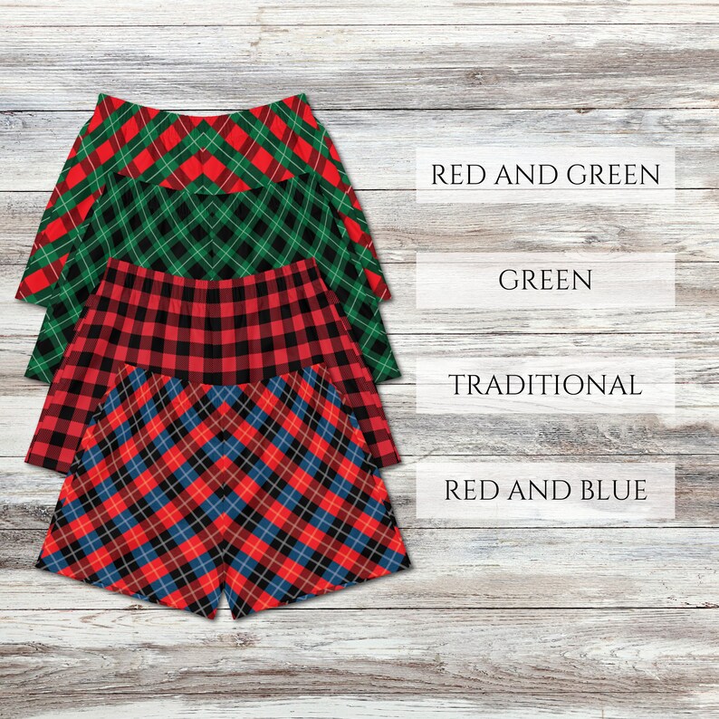 Women Christmas shorts pajamas buffalo plaid holiday jammies athletic workout gym shorts Christmas pyjamas family matching Christmas pjs