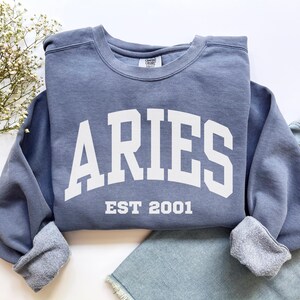 Custom Aries Sweatshirt, Comfort Colors Custom Aries Shirt, Aries Gift, Custom Zodiac Shirt, Personalized Horoscope Gift, March April Gift