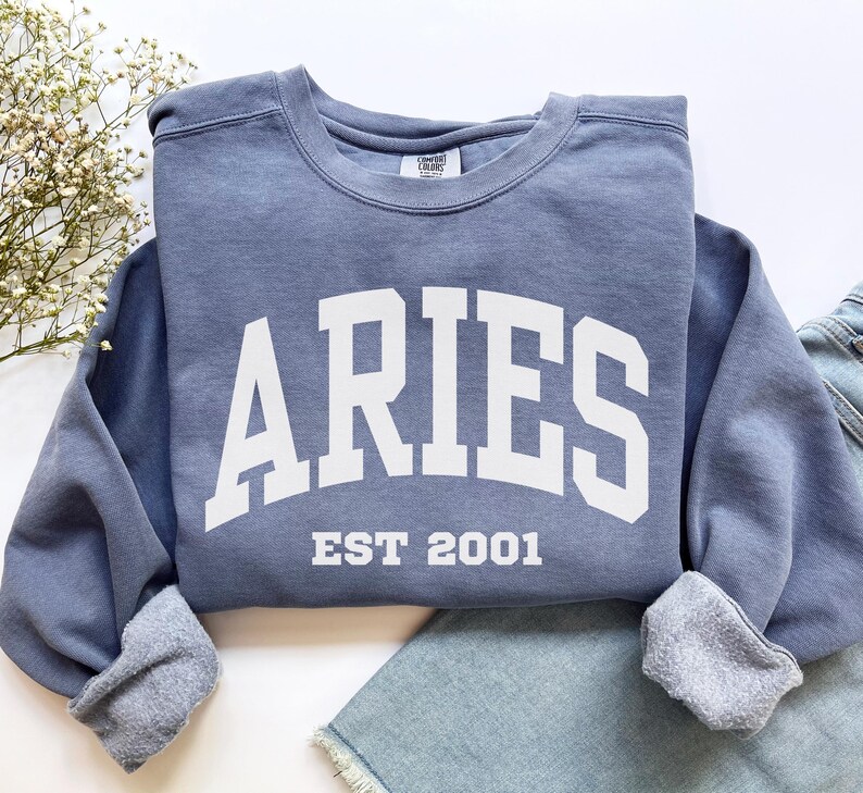 Custom Aries Sweatshirt, Comfort Colors Custom Aries Shirt, Aries Gift, Custom Zodiac Shirt, Personalized Horoscope Gift, March April Gift