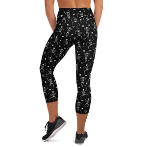 Capri Skeleton Leggings Halloween Skeleton Costume, Capri Halloween Yoga Pants Dancing Skeleton Leggings for Women, Workout Halloween Tights