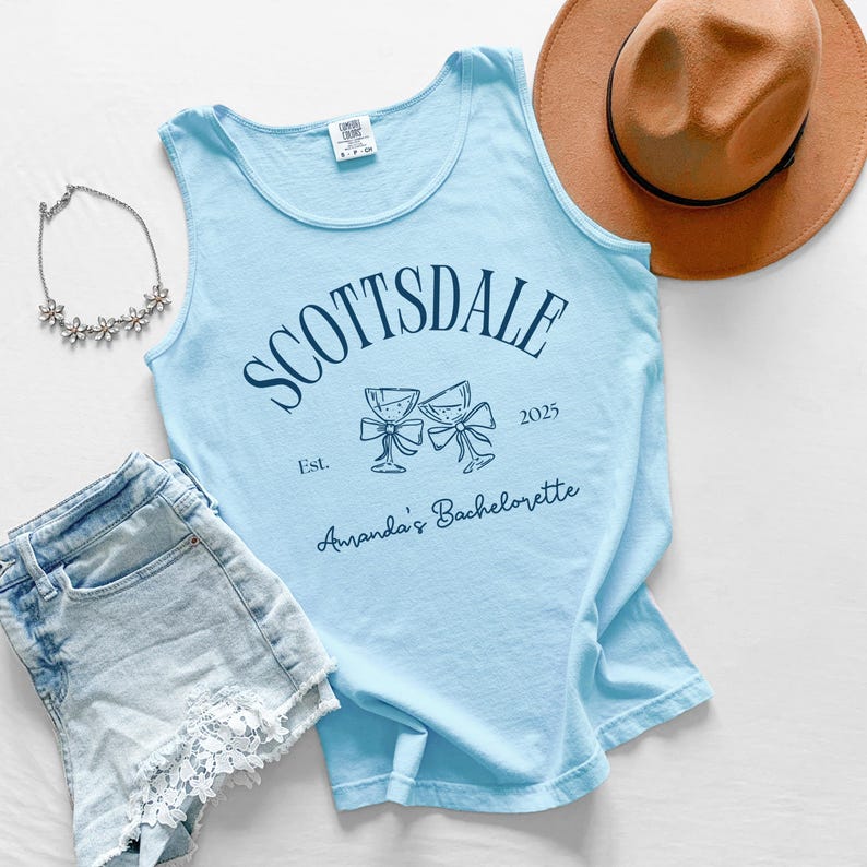 Custom Bachelorette Scottsdale Tank Top, Comfort Colors Unisex Personalized Bridesmaids Tank Top, Custom Bridal Wedding Bride Bach Tank Top