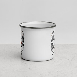 Skeleton Enamel Mug Halloween gift, Spooky Coffee Mug Fall Coffee Mug Autumn Camper Mug Halloween Gift, Fall Campfire Mug Ghost Bonfire Mug