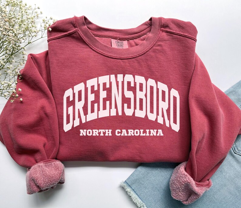 Greensboro Sweatshirt, Comfort Colors Greensboro NC Shirt, North Carolina Vacation Trip Souvenir Gift, North Carolina Crewneck Student Gift