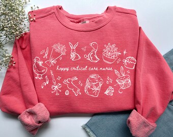 Hoppy Intensivpflege Krankenschwester Sweatshirt, Komfort Farben Ostern CCU Krankenschwester Shirt Cardiac RN Tshirt, ICU Cc Einheit Notfall Krankenschwester Abschlussgeschenk