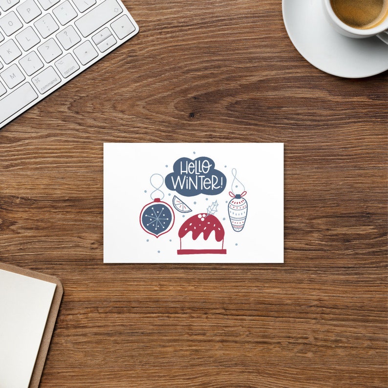holiday card set holiday postcard set unique postcard winter greeting card Christmas card Hello winter postcard set Christmas postcard