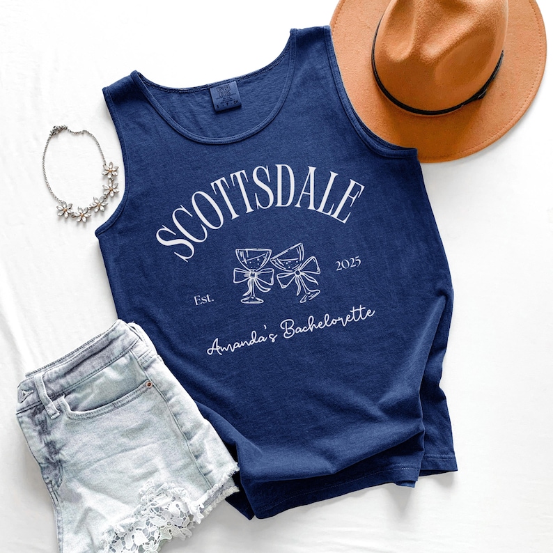 Custom Bachelorette Scottsdale Tank Top, Comfort Colors Unisex Personalized Bridesmaids Tank Top, Custom Bridal Wedding Bride Bach Tank Top