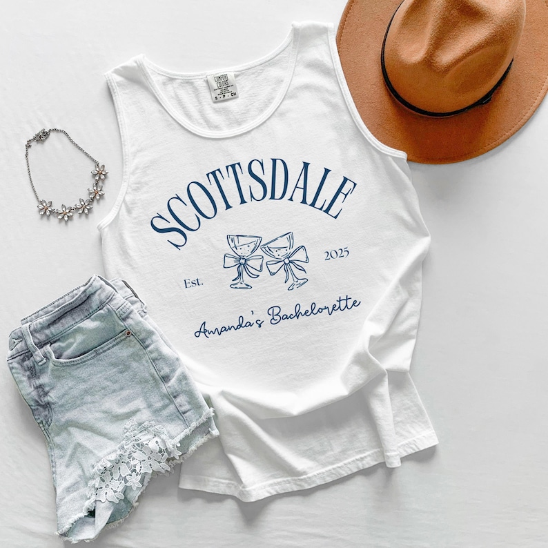 Custom Bachelorette Scottsdale Tank Top, Comfort Colors Unisex Personalized Bridesmaids Tank Top, Custom Bridal Wedding Bride Bach Tank Top