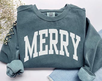 Frohe Weihnachten Sweatshirt, Komfort Farben Frohe Weihnachten Shirt Weihnachtsgeschenk Preppy Weihnachten Pullover, Frohe Weihnachten PJs Frohe Weihnachten Rundhalsausschnitt