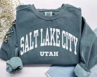 Salt Lake City Sweatshirt, Comfort Colors Salt Lake City UT Shirt Utah Vacation Trip Souvenir Gift, Sports Jersey Student SLC Utah Crewneck