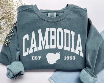 Cambodia Sweatshirt, Comfort Colors Cambodia Map Shirt Asia Vacay Vacation Trip Souvenir Gift, Cambodian Roots Pride Cambodia Flag Crewneck
