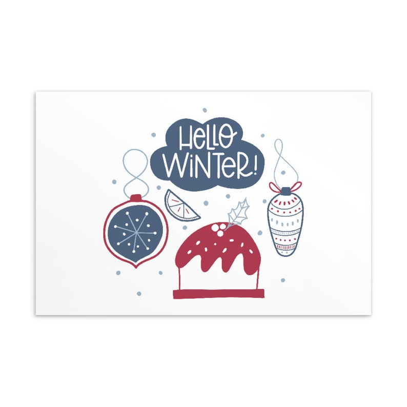 holiday card set holiday postcard set unique postcard winter greeting card Christmas card Hello winter postcard set Christmas postcard