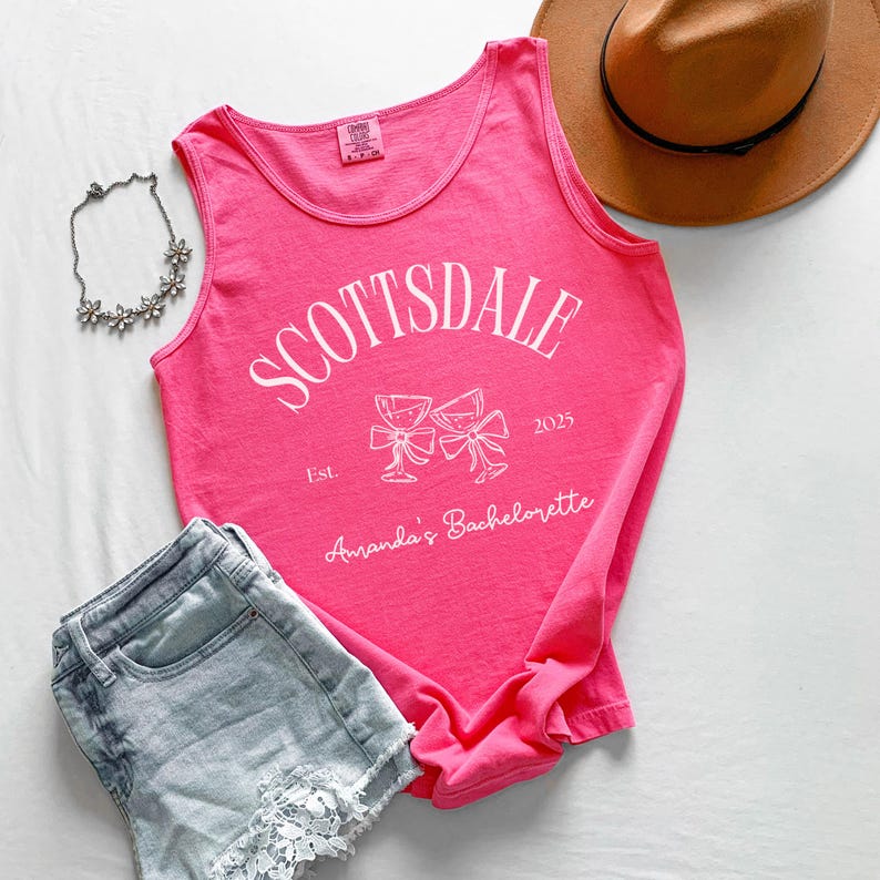 Custom Bachelorette Scottsdale Tank Top, Comfort Colors Unisex Personalized Bridesmaids Tank Top, Custom Bridal Wedding Bride Bach Tank Top