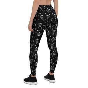 Skeleton Halloween Costume Leggings, Halloween Pants Spooky Scary Skeleton Leggings Gym Workout Leggings Horror Leggings Black Yoga Leggings