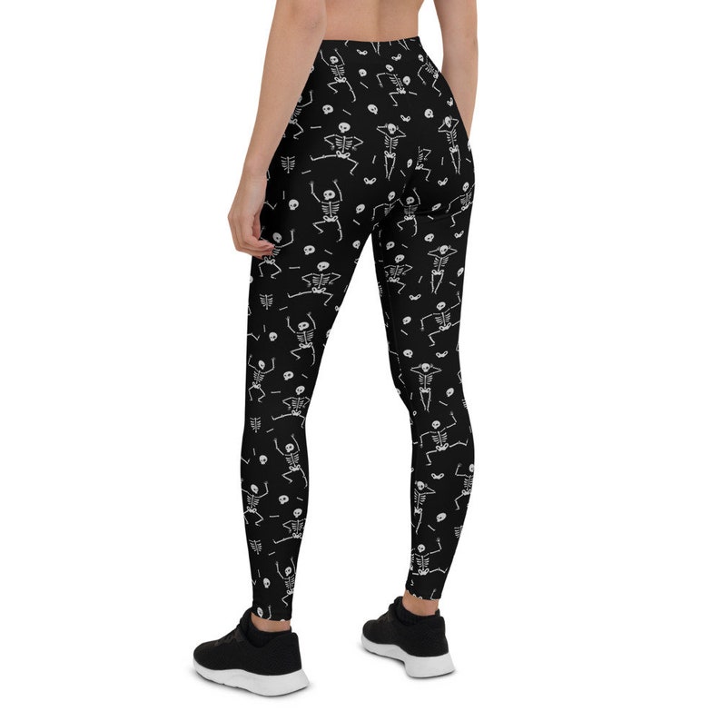 Skeleton Halloween Costume Leggings, Halloween Pants Spooky Scary Skeleton Leggings Gym Workout Leggings Horror Leggings Black Yoga Leggings