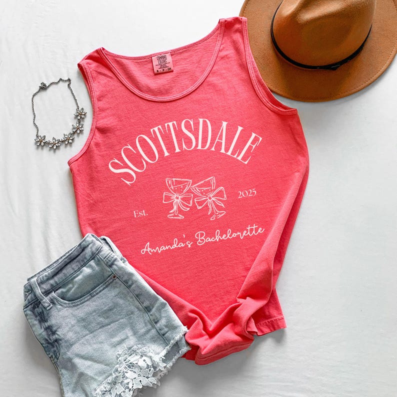 Custom Bachelorette Scottsdale Tank Top, Comfort Colors Unisex Personalized Bridesmaids Tank Top, Custom Bridal Wedding Bride Bach Tank Top