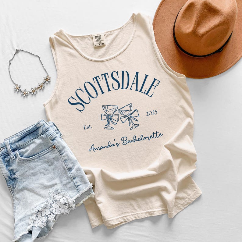 Custom Bachelorette Scottsdale Tank Top, Comfort Colors Unisex Personalized Bridesmaids Tank Top, Custom Bridal Wedding Bride Bach Tank Top