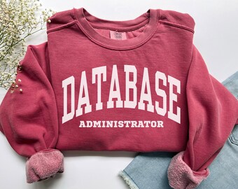 Sweatshirt voor databasebeheerder, Comfort Colors T-shirt met databaseontwerp, trui met ronde hals voor programmeur, IT-specialist, data-engineer en programmeur.