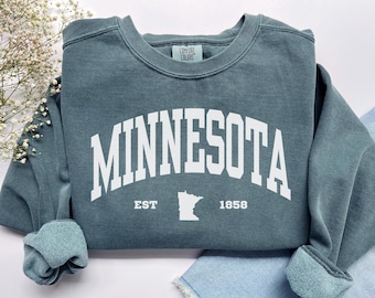 Comfort Colors Minnesota Sweatshirt, Minnesota 1858 Map Crewneck Gift