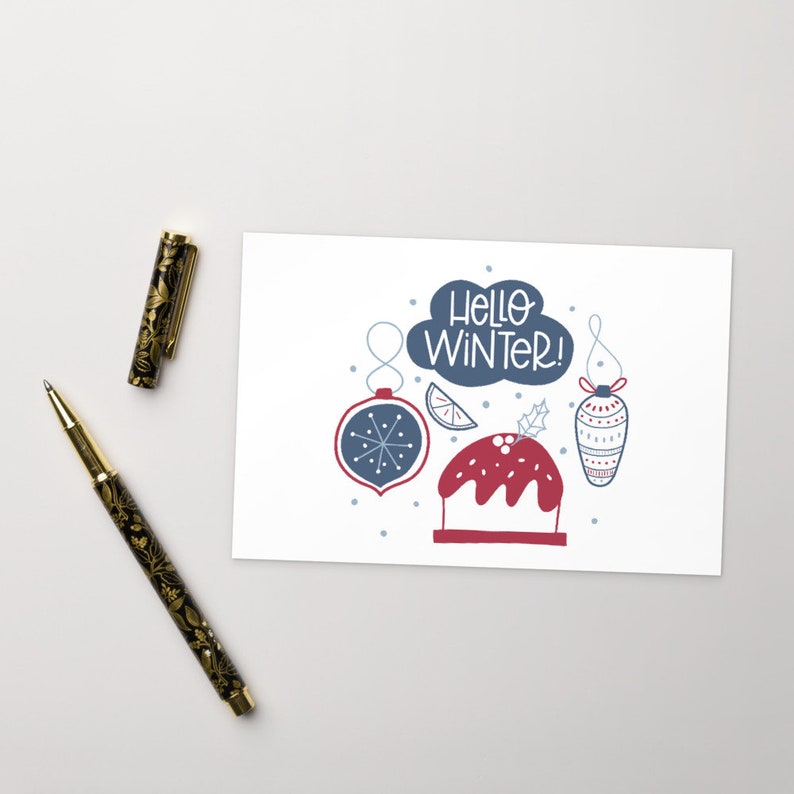 holiday card set holiday postcard set unique postcard winter greeting card Christmas card Hello winter postcard set Christmas postcard