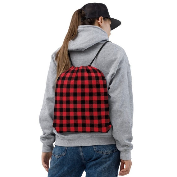 Buffalo Plaid Drawstring Bag as 